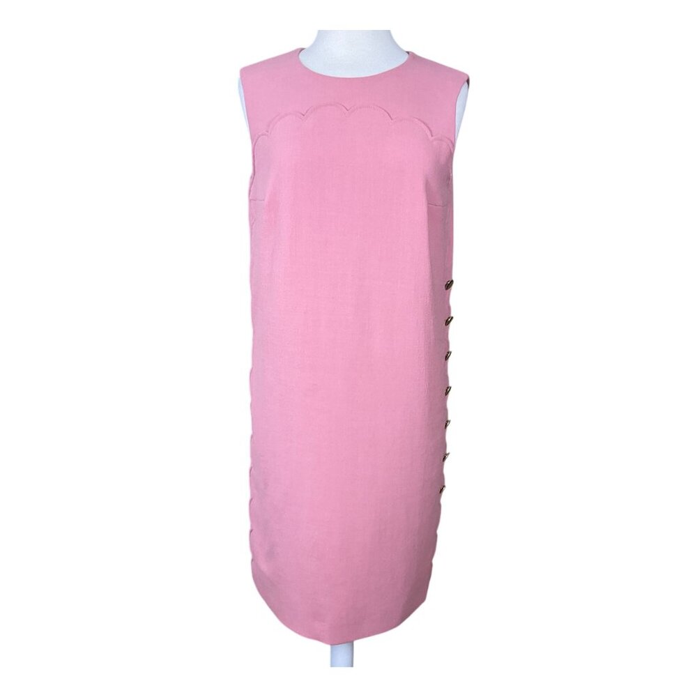 Escada Dascalopa Scalloped Pink Wool Sleeveless Lined Midi Dress 38 or US 8